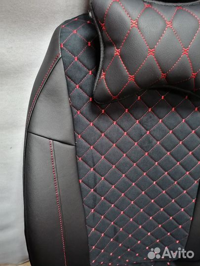 Чехлы на Весту франт с алькантарой нить красная