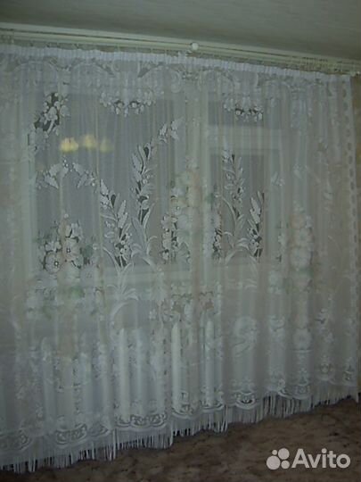 Тюль готовая, на шторной ленте, с рисунком цветы п