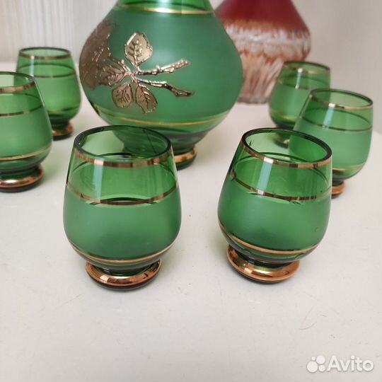 Штофы и рюмки Богемия Зеленое стекло