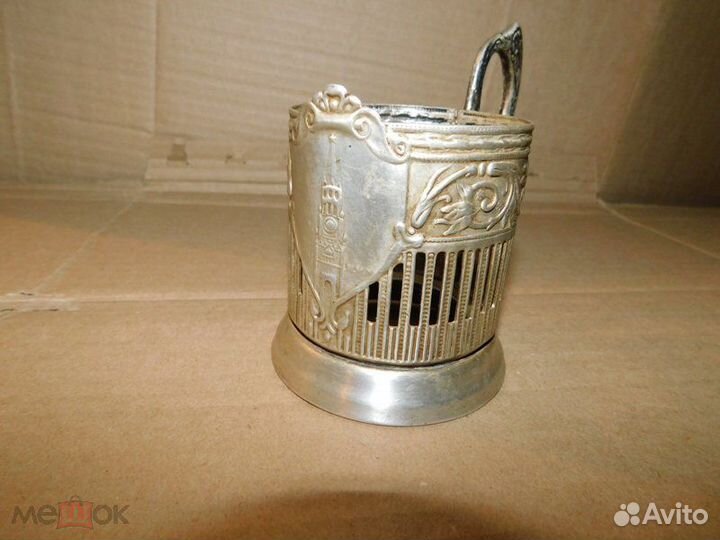 Подстаканник мельхиор Кремль-Спасская башня Кольчу