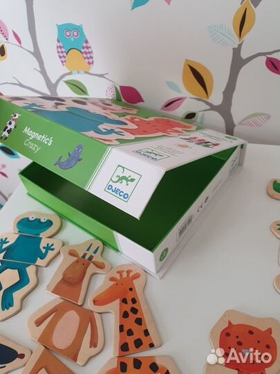 Деревянные магниты паззл Djeco Забавные животные
