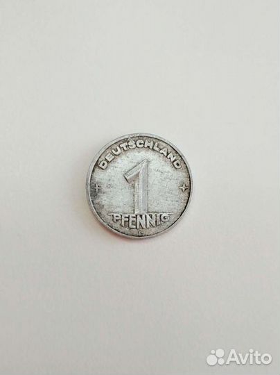 Монета 1 pfennig (пфенниг) 1949 г. с редким браком