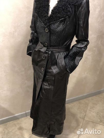 Кожаный плащ женский длинный натуральная кожа