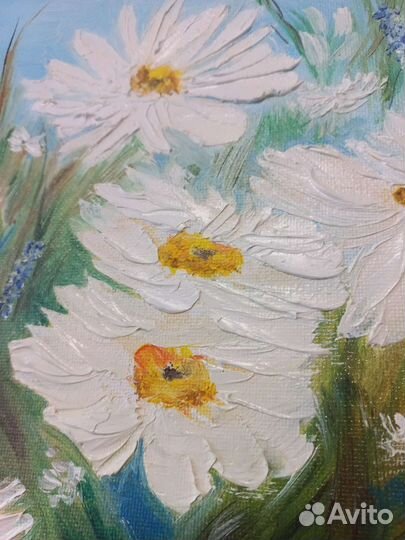 Картина маслом на холсте 30 на 40 ромашки