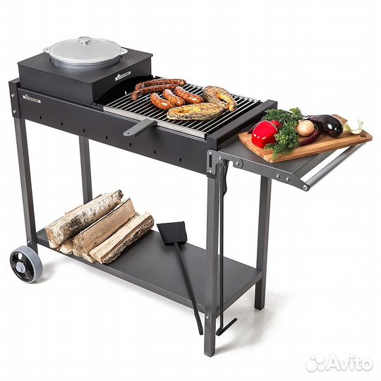 Мангал с колесами и полками, толщина 3 мм