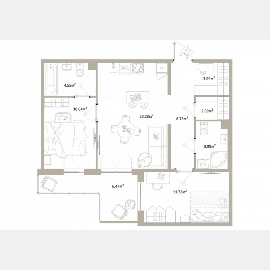 2-к. квартира, 65,8 м², 6/12 эт.