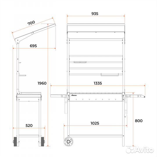Мангал с крышей на колесиках