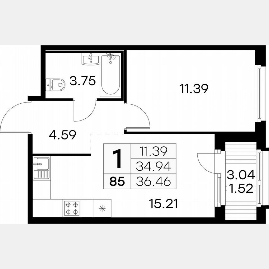1-к. квартира, 36,5 м², 9/15 эт.