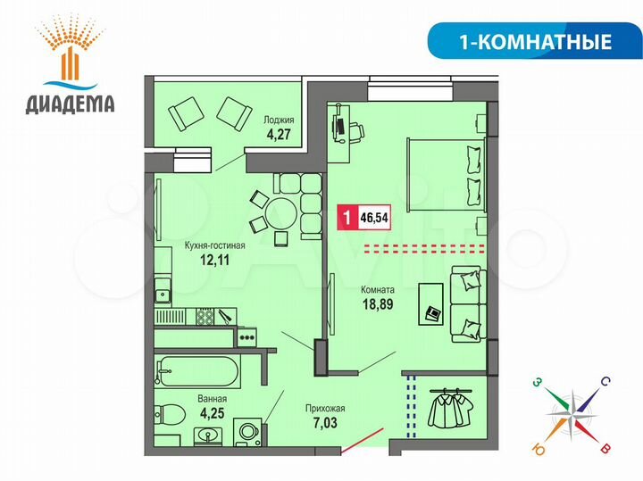 1-к. квартира, 46,5 м², 11/22 эт.