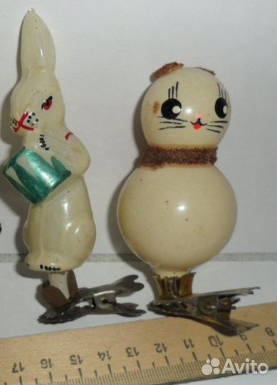 Елочные игрушки на прищепке заяц, котик С шарфом