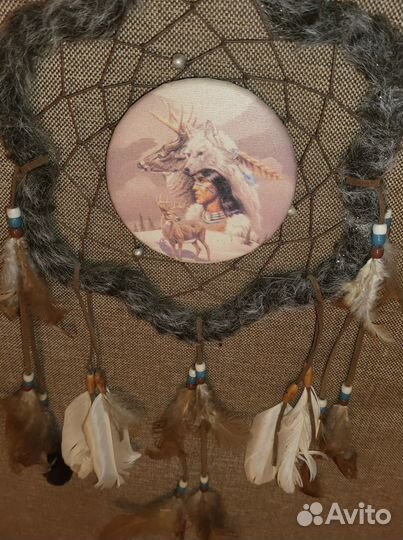 Ловец Снов розовый с перьями чёрн беж красн