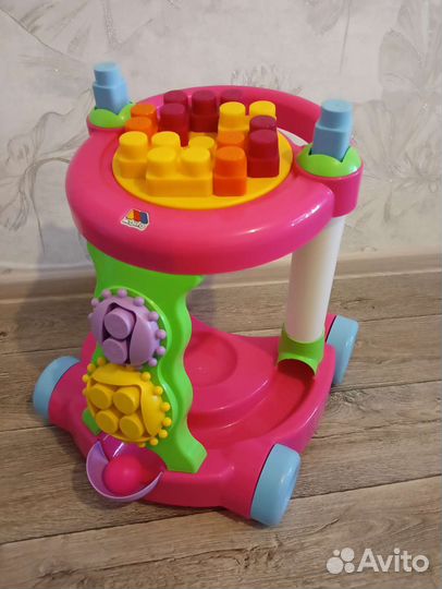 Каталка-ходунки розовая с конструктором