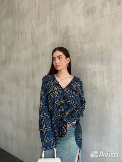 Рубашки в клетку в стиле Balenciaga со стразами