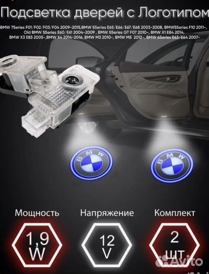 Штатная подсветка двери с логотипом bmw