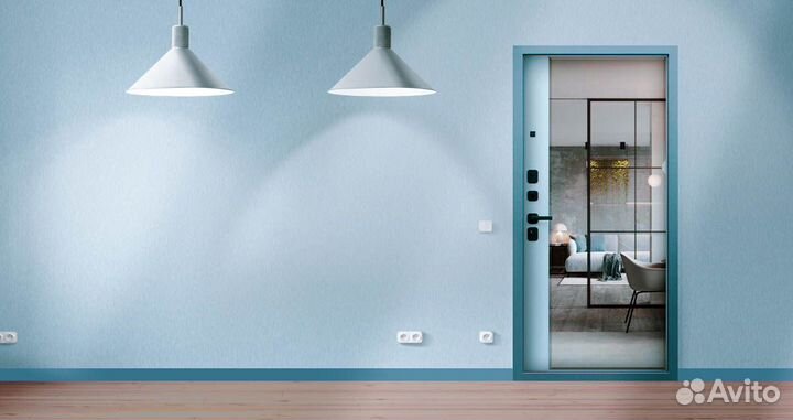 Дверь с зеркалом Манчестер из стали