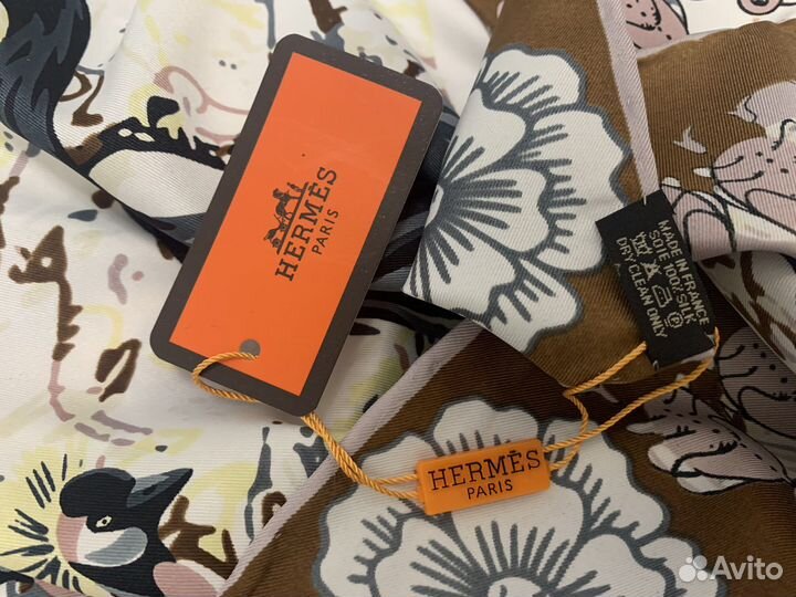Платок Hermes 90x90см шелк ручн обработка края