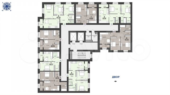 2-к. квартира, 57,8 м², 12/16 эт.
