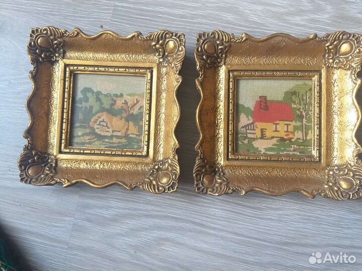 Картины с вышивкой деревянная рама под стеклом