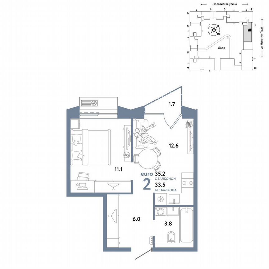 1-к. квартира, 34 м², 8/12 эт.