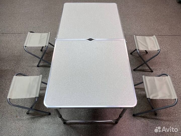 Стол складной туристический + 4 стульчика (белый)