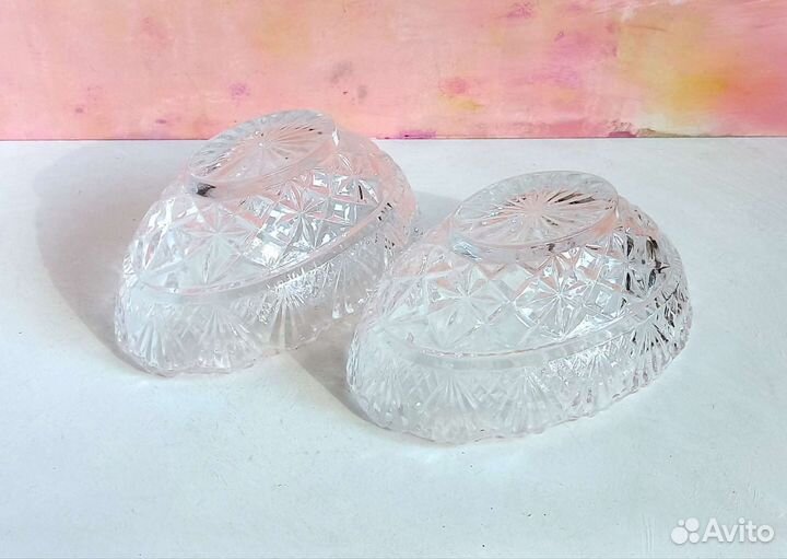 За 2 шт Овальные Хрустальные салатницы 16 см СССР
