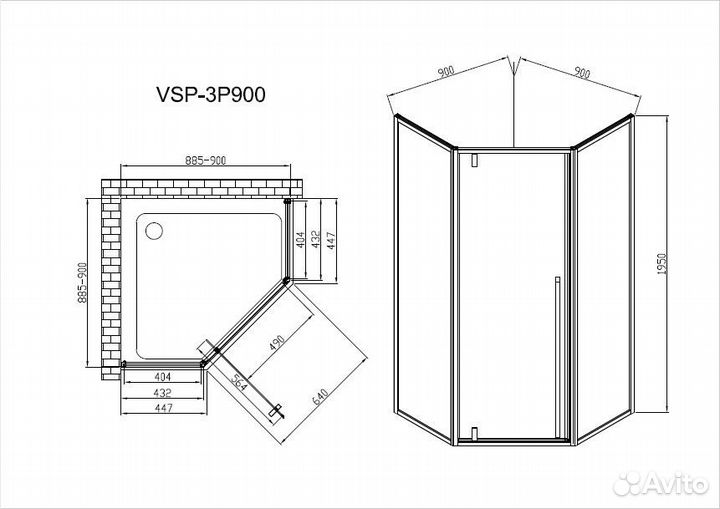 Душ. уголок Vincea 90x90 Черный vsp-3p900clb