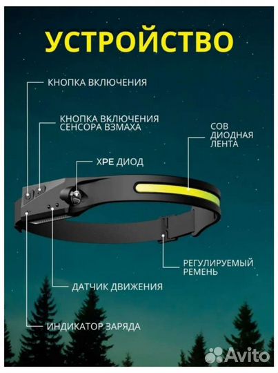 Налобный фонарь, сенсорный