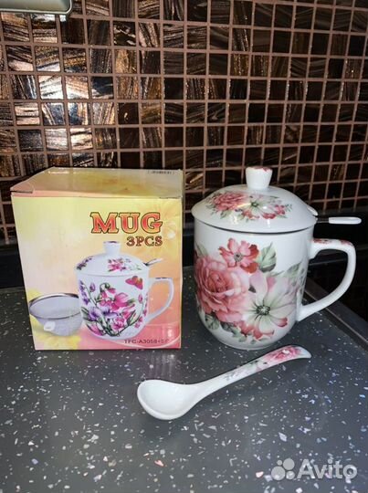 Кружка заварочная с ситом и ложкой