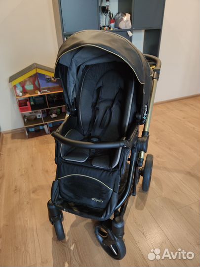 Коляска 2 в 1 Bebetto torino чёрная/золото экокожа