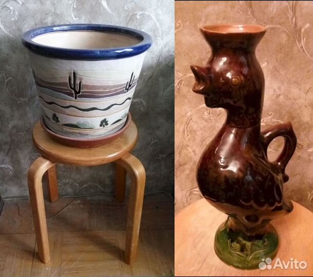 Горшок Д/В30/26 и винтажная табуретка Д/В32/35см