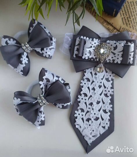 Школьный набор под серую форму, бантики и галстук