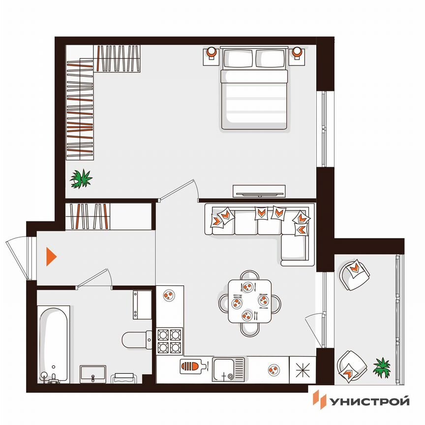 1-к. квартира, 41,9 м², 2/5 эт.