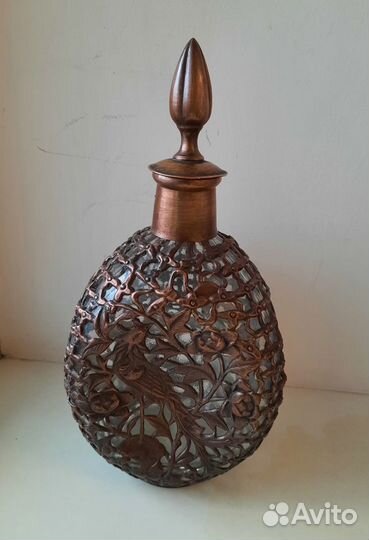Штоф графин бутылка старинная в медной оплетке