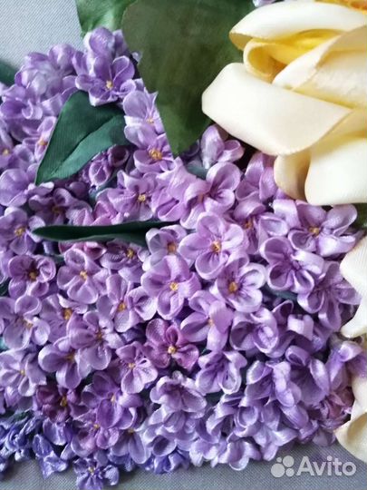 Букет в корзине. (вышивка атласными лентами. )