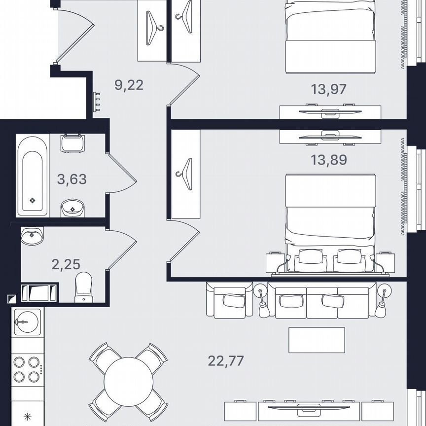 3-к. апартаменты, 65,7 м², 7/24 эт.