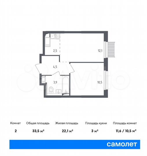 2-к. квартира, 33,5 м², 11/17 эт.
