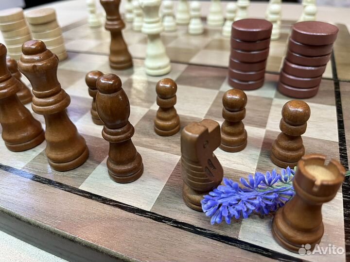 Шахматы, шашки 2в1 деревянные магнитные. 39*39