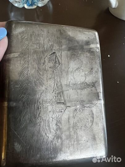 Портсигар серебрянный старинный с рубином