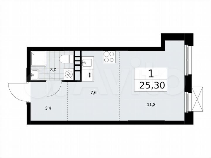 Квартира-студия, 25,3 м², 4/16 эт.