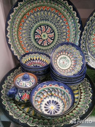 Тарелка Блюдо Ляган 38см Узбекская посуда г.Риштан