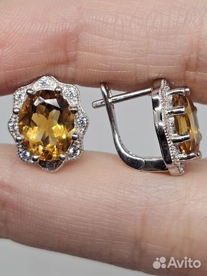 Серебряные серьги с цитринами