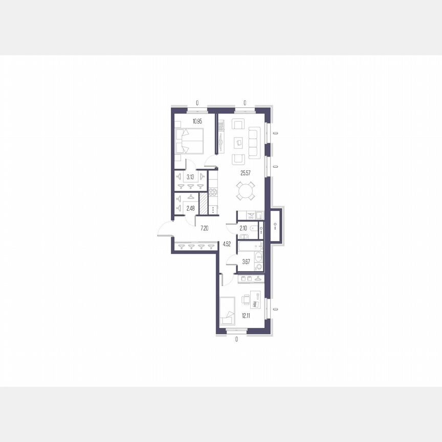 2-к. квартира, 71,7 м², 10/10 эт.
