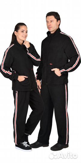 Куртка флисовая черная с лампасной лентой (р.44-46