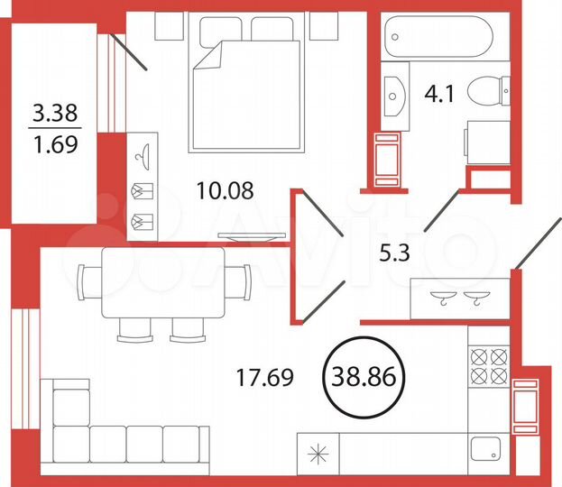 1-к. квартира, 38,9 м², 9/12 эт.