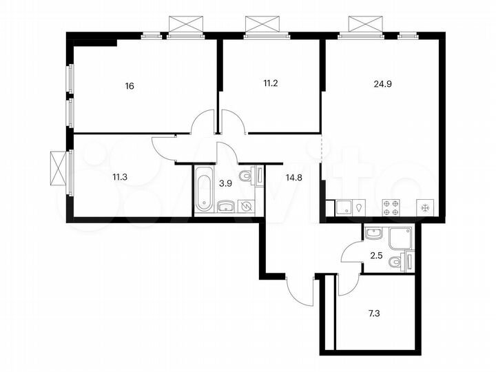 3-к. квартира, 91,9 м², 2/25 эт.