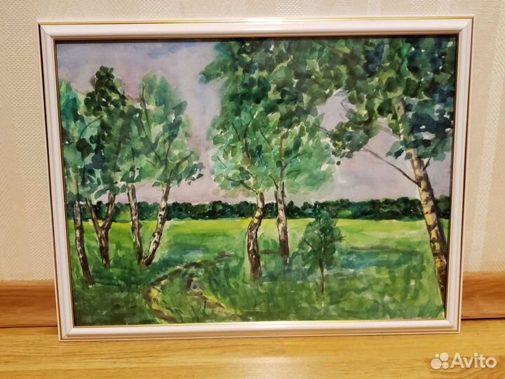Картина акварелью берёзки 40х30 в новой раме
