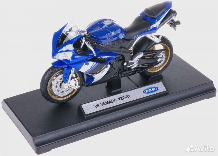 Мотоцикл Welly Yamaha YZF-R1 (12806P) 1:18, синий