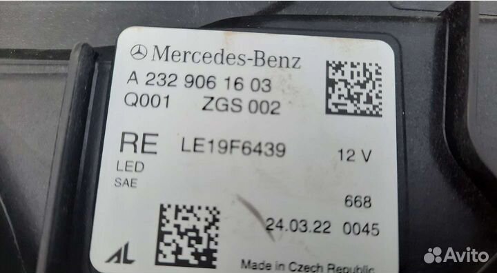 Mercedes SL 232 фара правая full led