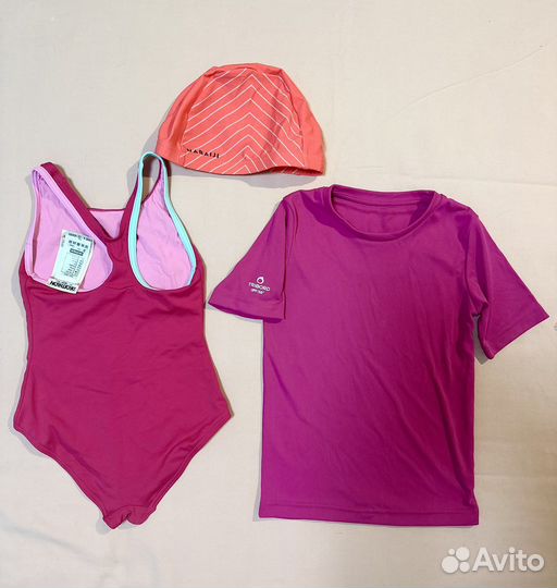 Купальник, шапочка, уф-футболка 104/110