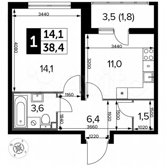 1-к. квартира, 38,4 м², 18/24 эт.